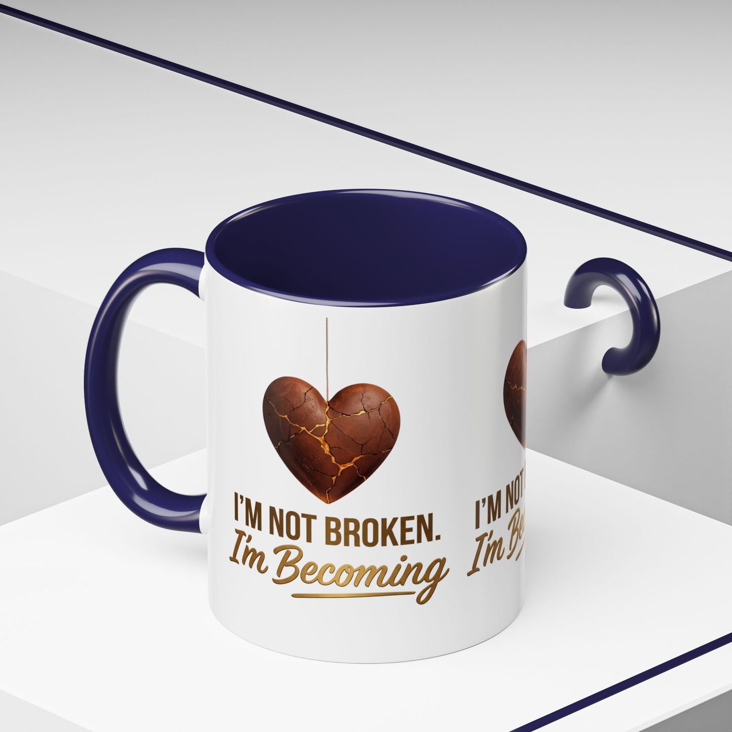 Kintsugi Heart Coffee Mug - "I'm Not Broken, I'm Becoming" Inspirational Ceramic Mug