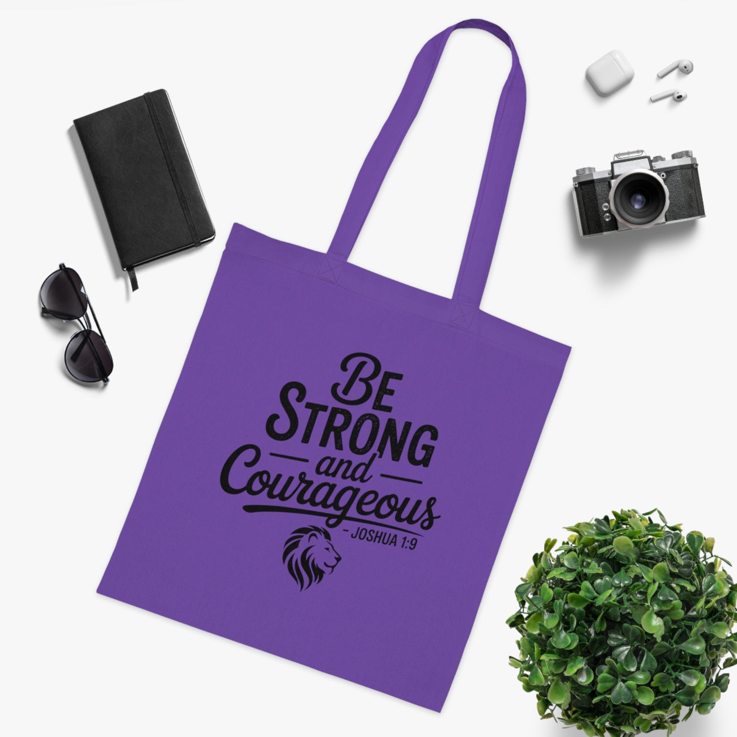 Be Strong and Courageous Cotton Tote – Inspirational Scripture Joshua 1:9 Book & Grocery Bag