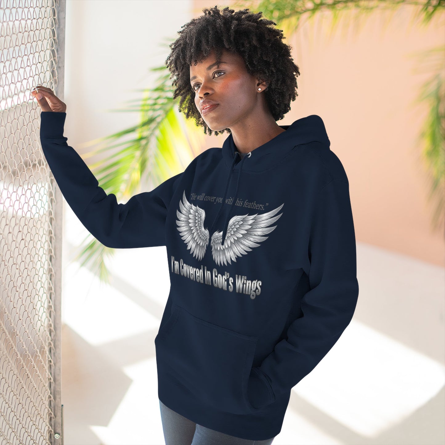 He’ll Cover You With His Feathers Hoodie – I’m Sheltered In God’s Wings Religious Pullover