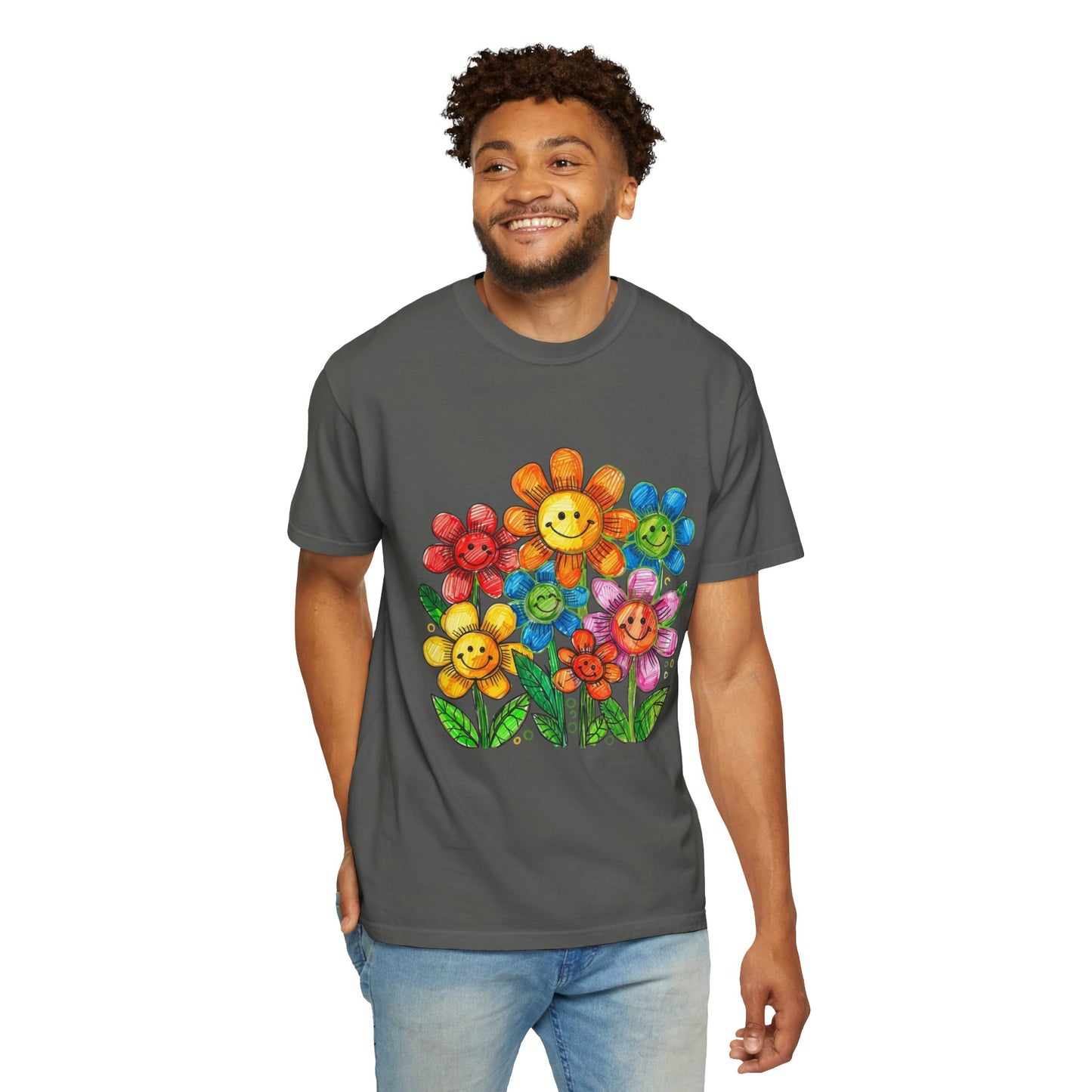 Smiling Rainbow Flower Graphic T-Shirt
