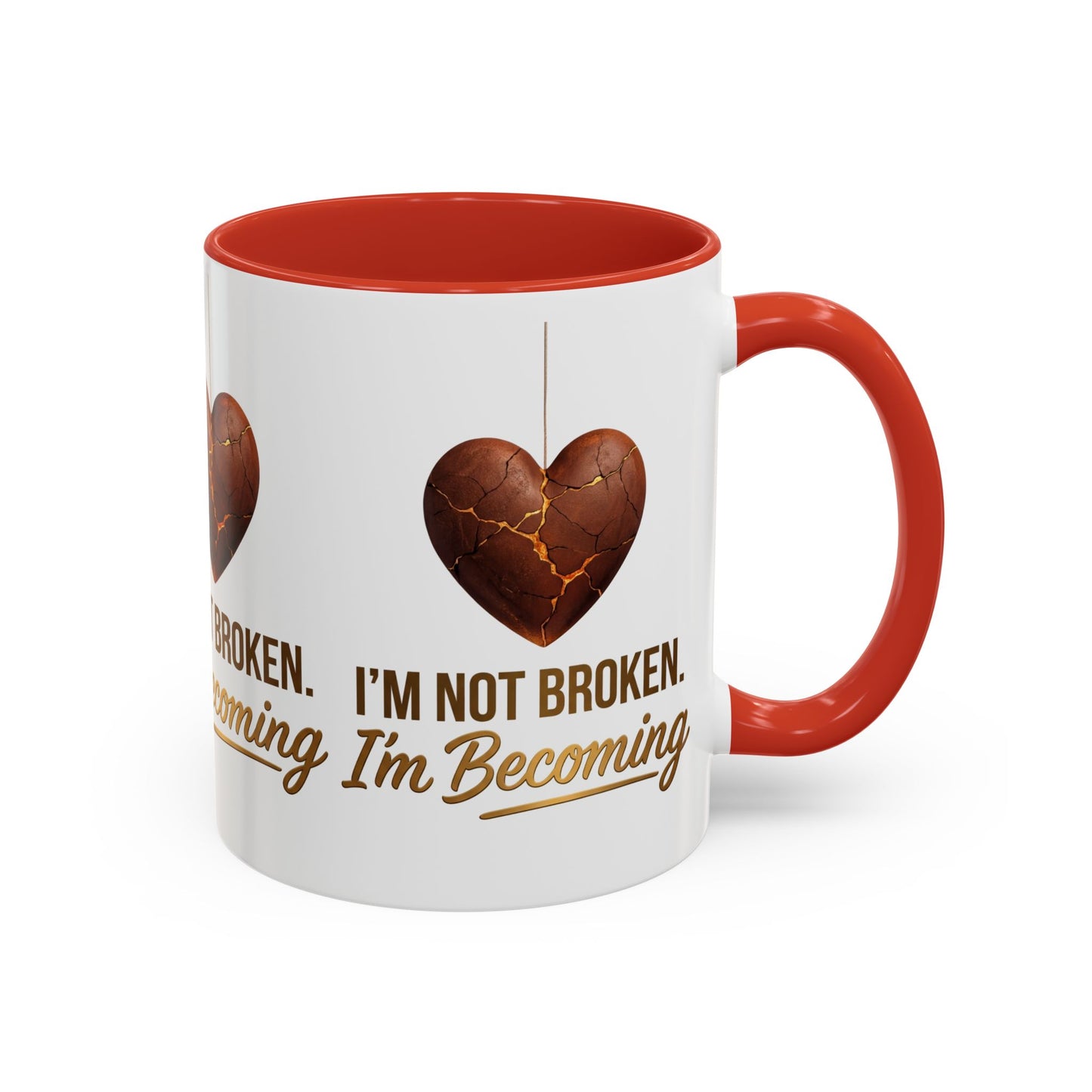 Kintsugi Heart Coffee Mug - "I'm Not Broken, I'm Becoming" Inspirational Ceramic Mug