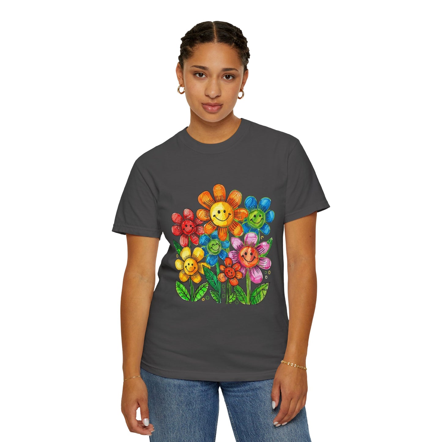 Smiling Rainbow Flower Graphic T-Shirt