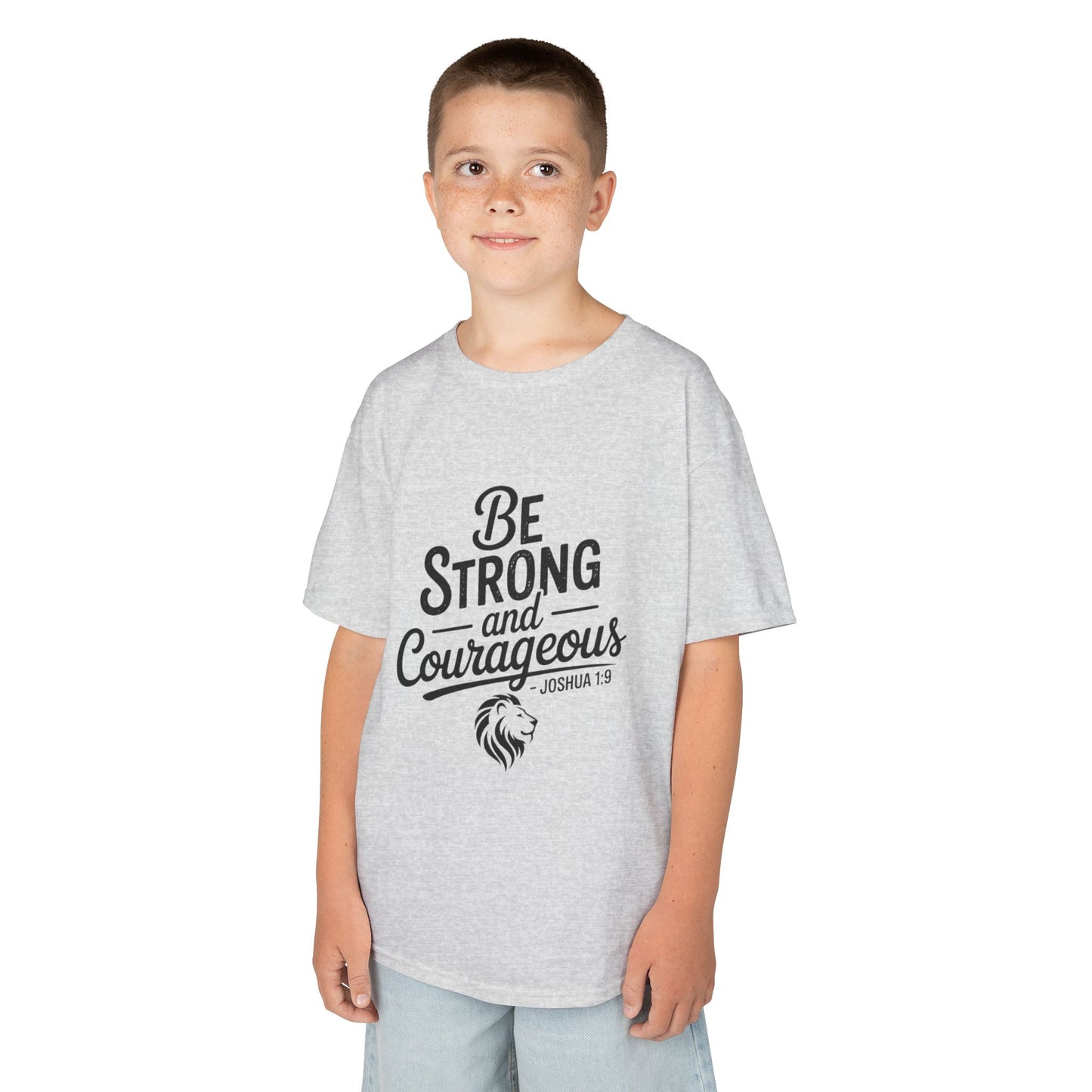 Kids Tee — "Be Strong and Courageous" Inspirational Bible Verse (Joshua 1:9)