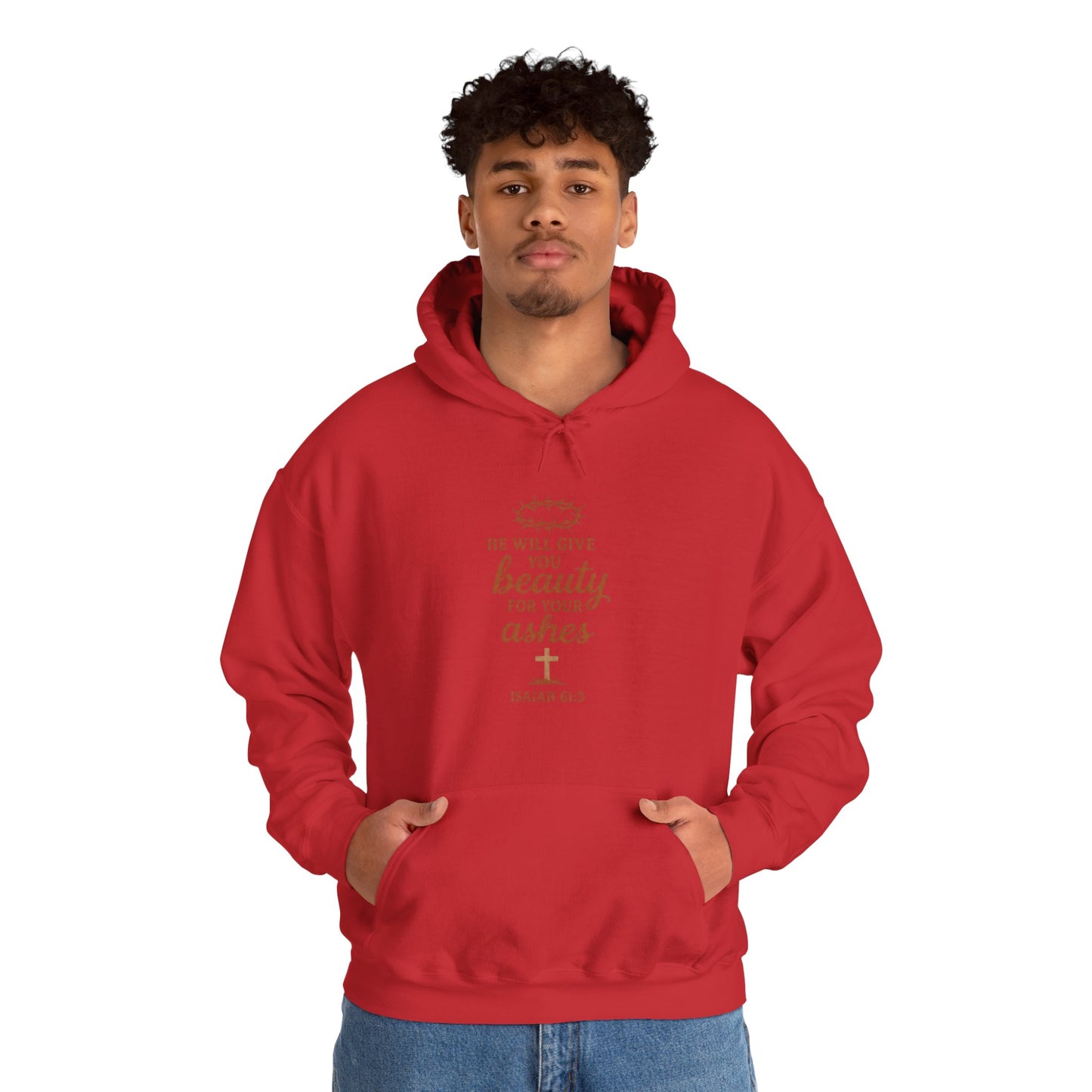 Hoodie — “He Will Give You Beauty for Your Ashes” Faith Verse Christian Hoodie