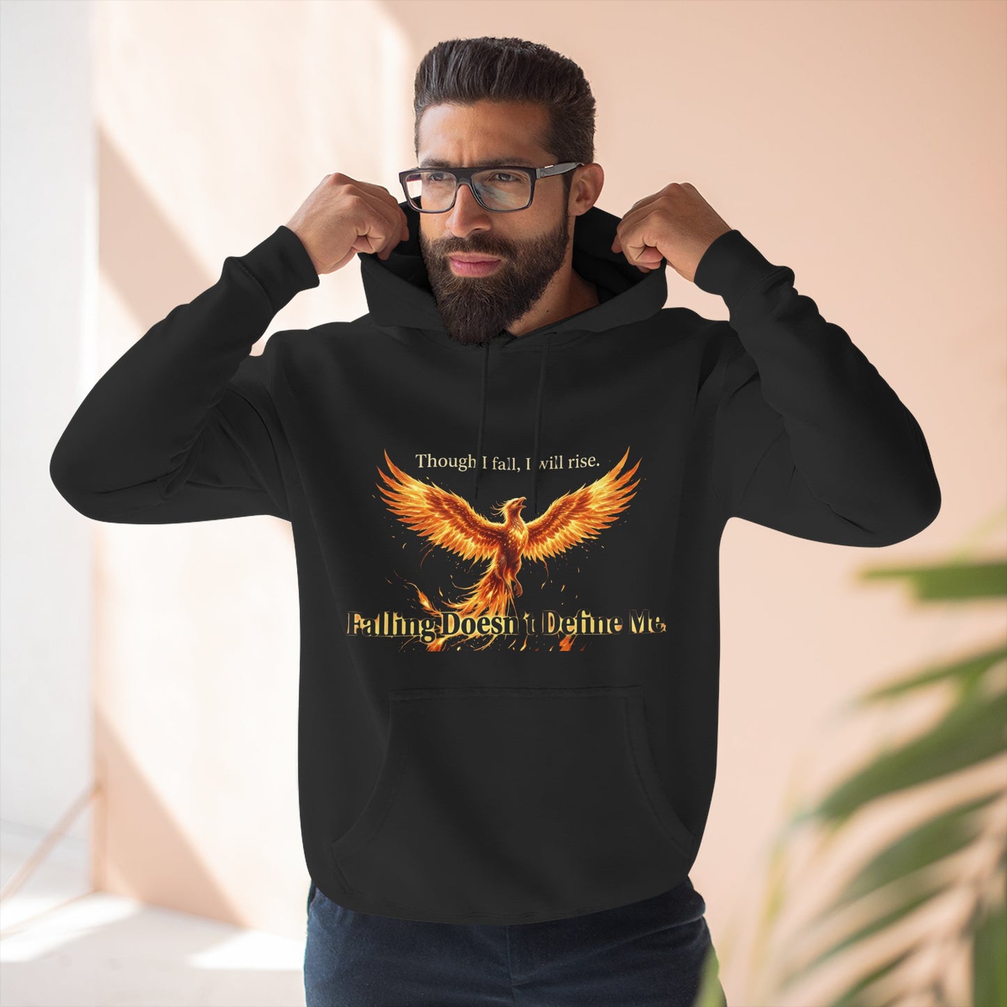 Phoenix Rise Hoodie — "Though I Fall I Will Rise" Inspirational Pullover