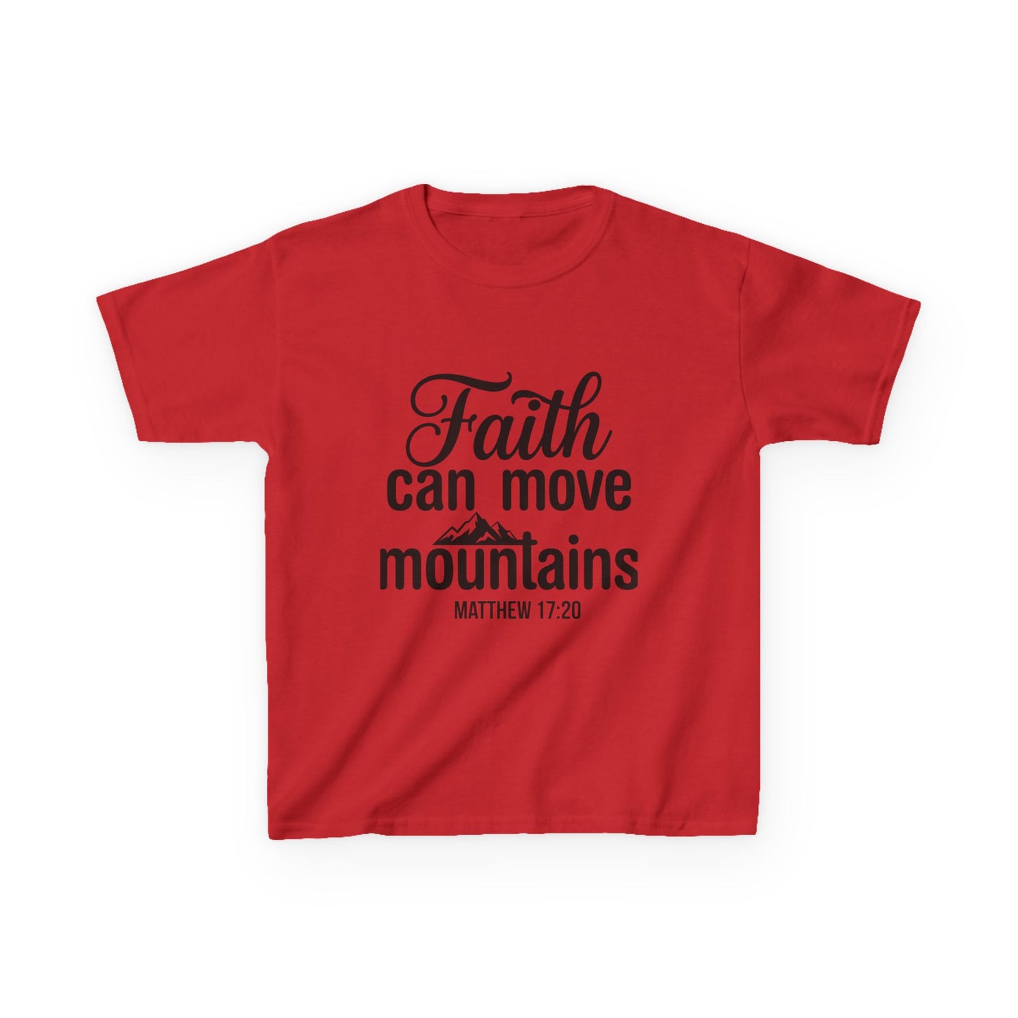 Kids Tee - "Faith Can Move Mountains" Christian Scripture Shirt (Matthew 17:20)