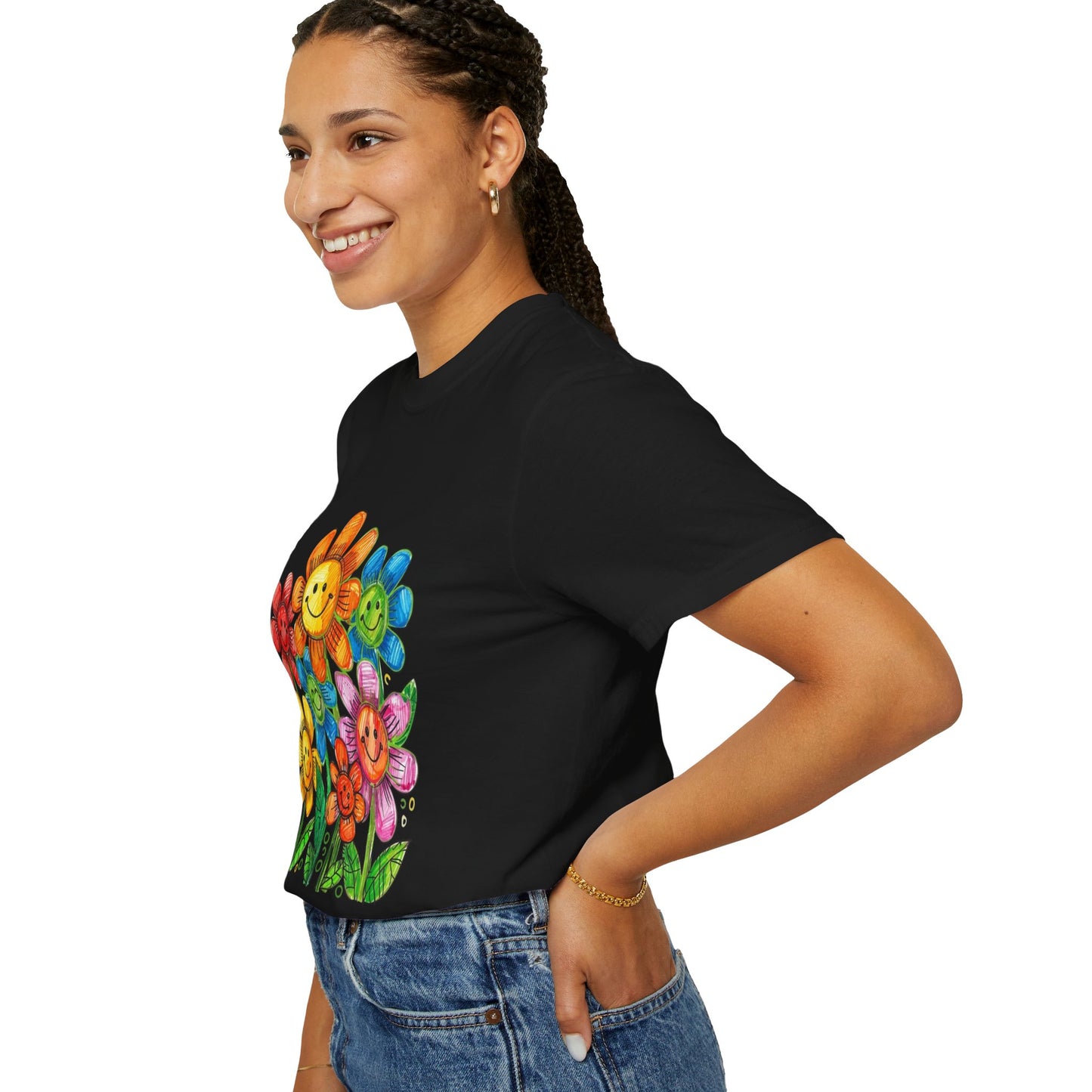 Smiling Rainbow Flower Graphic T-Shirt