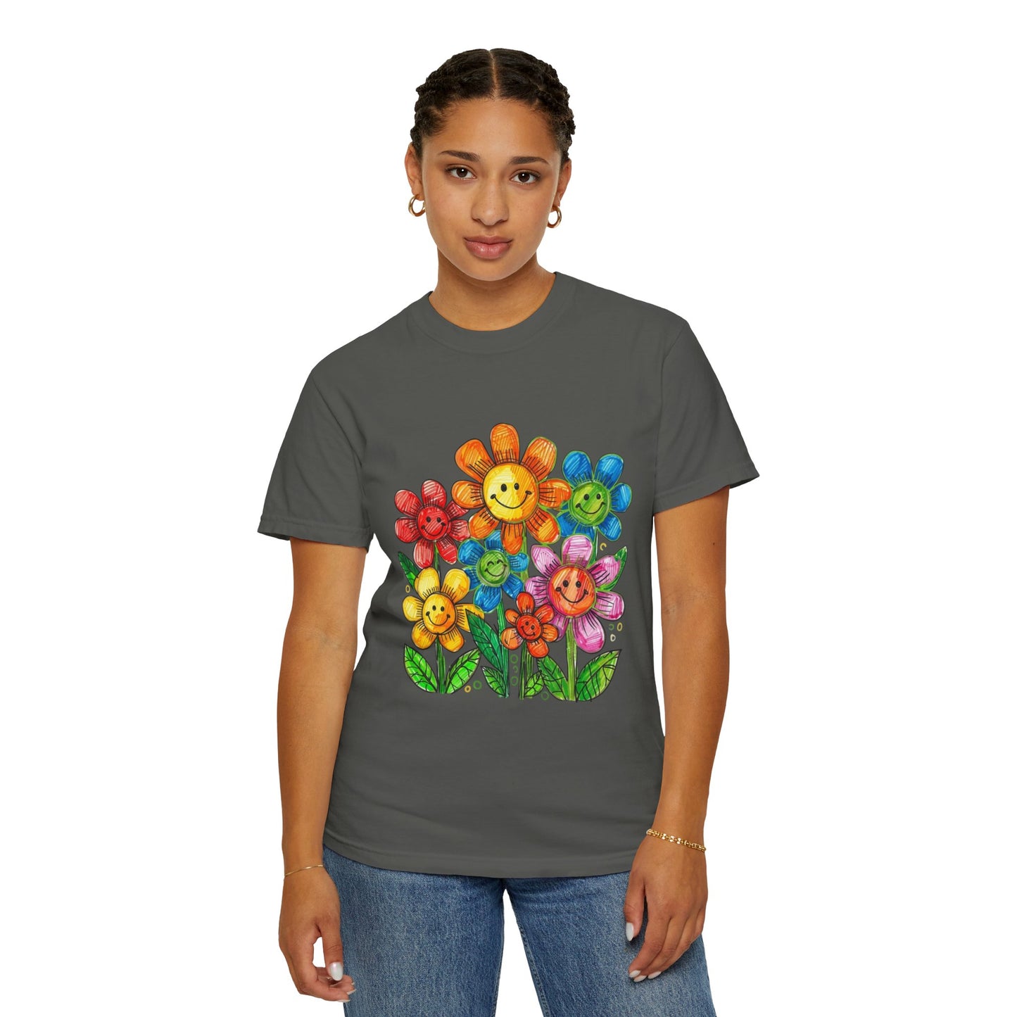 Smiling Rainbow Flower Graphic T-Shirt