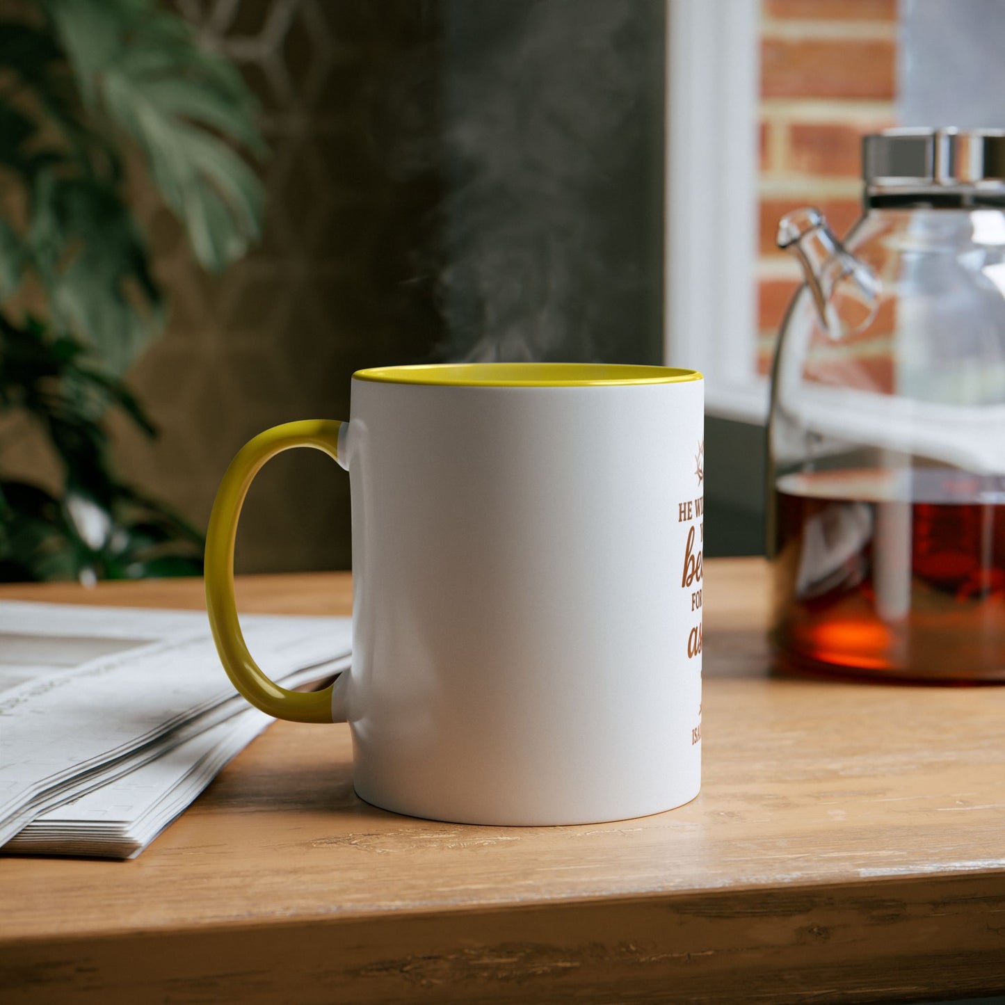 Christian Coffee Mug - "He Will Give You Beauty for Your Ashes" Isaiah 61:3 (Two-Tone 11oz)