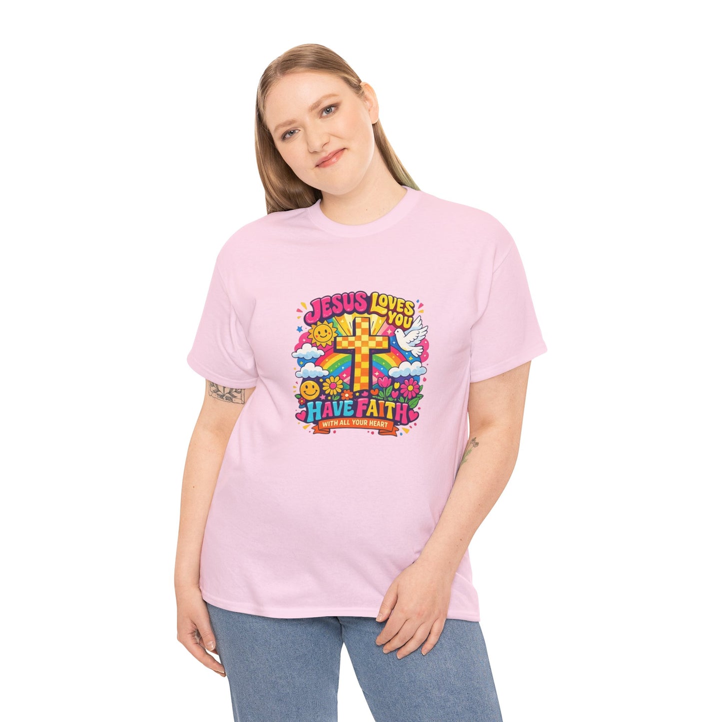 Christian Cross T-Shirt — "Jesus Loves You, Have Faith" Colorful Faith Tee