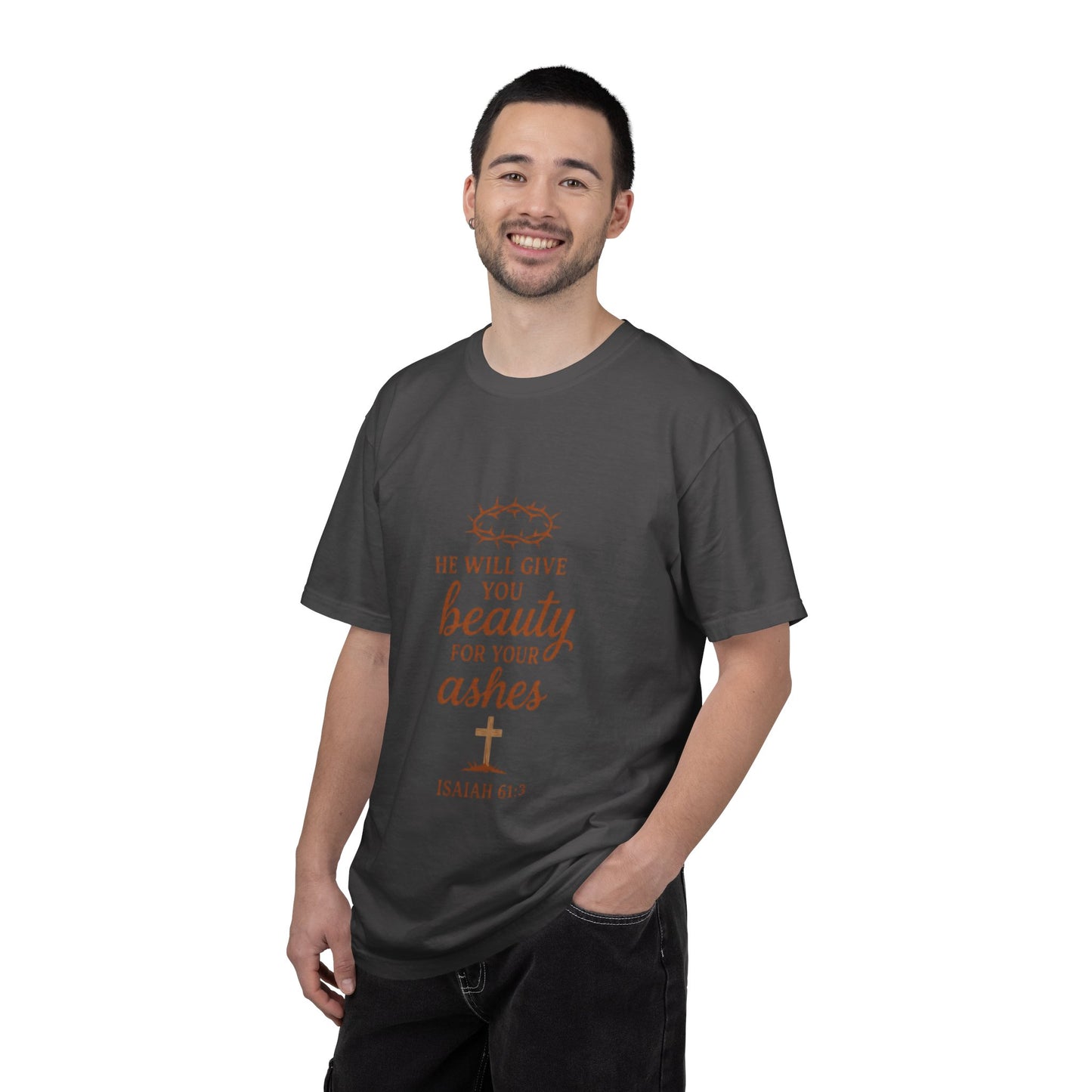 Christian Isaiah 61:3 T-Shirt — "He Will Give You Beauty for Your Ashes" Inspirational Tee