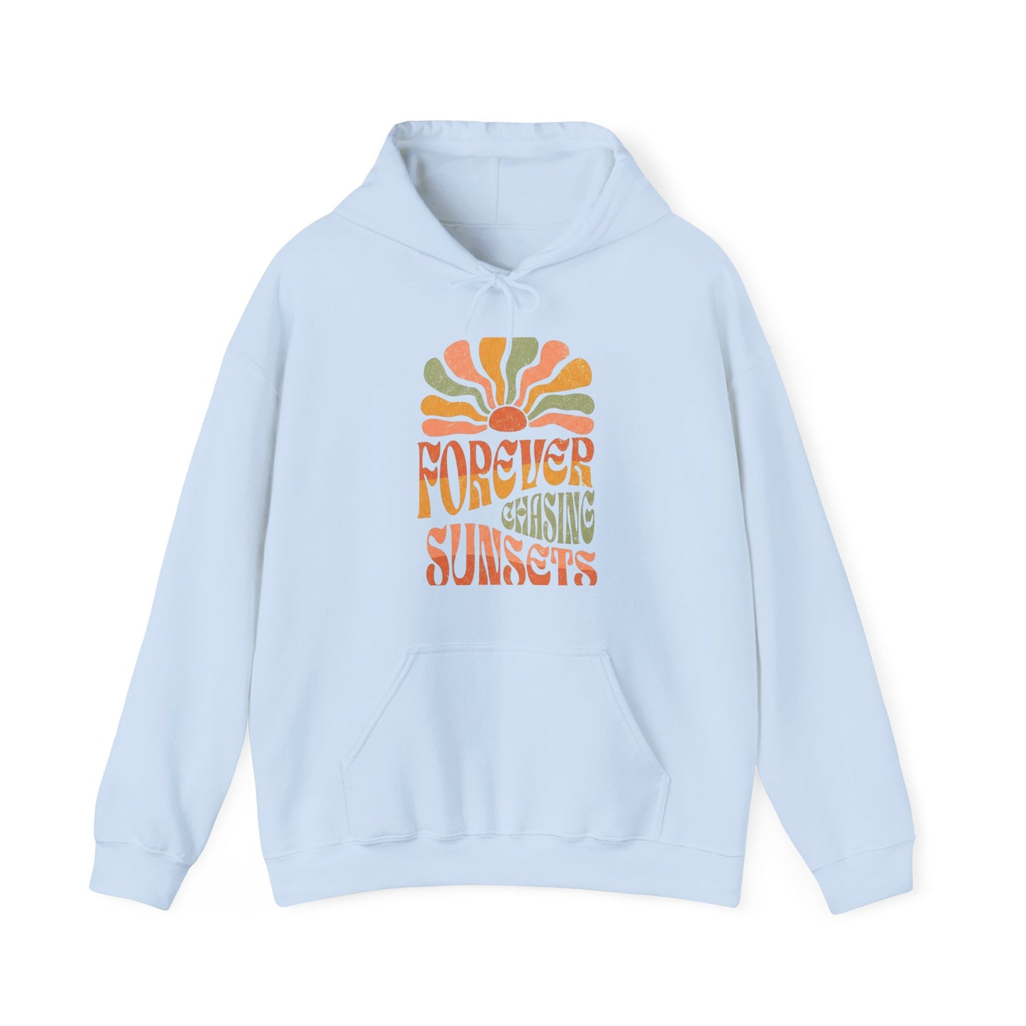 Forever Chasing Sunsets Hoodie — Retro Sunset Graphic Hooded Sweatshirt
