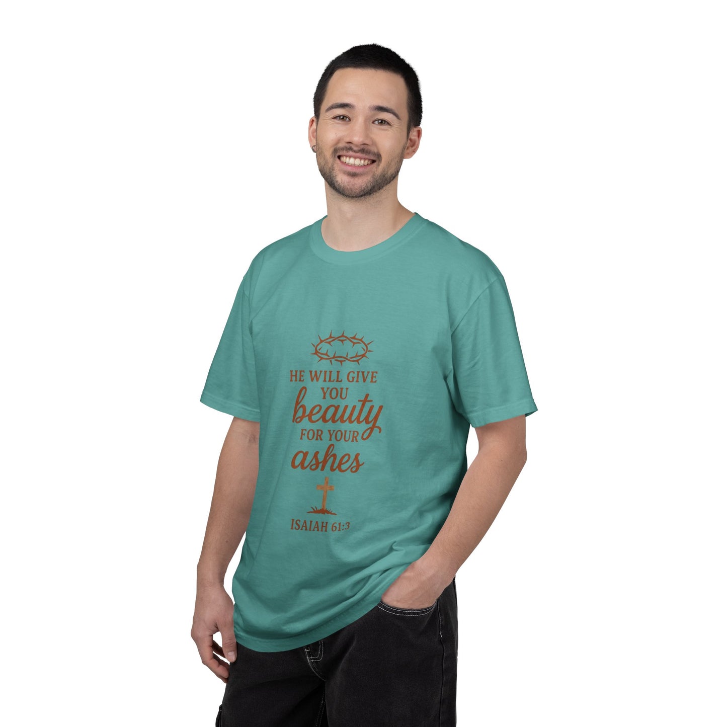 Christian Isaiah 61:3 T-Shirt — "He Will Give You Beauty for Your Ashes" Inspirational Tee