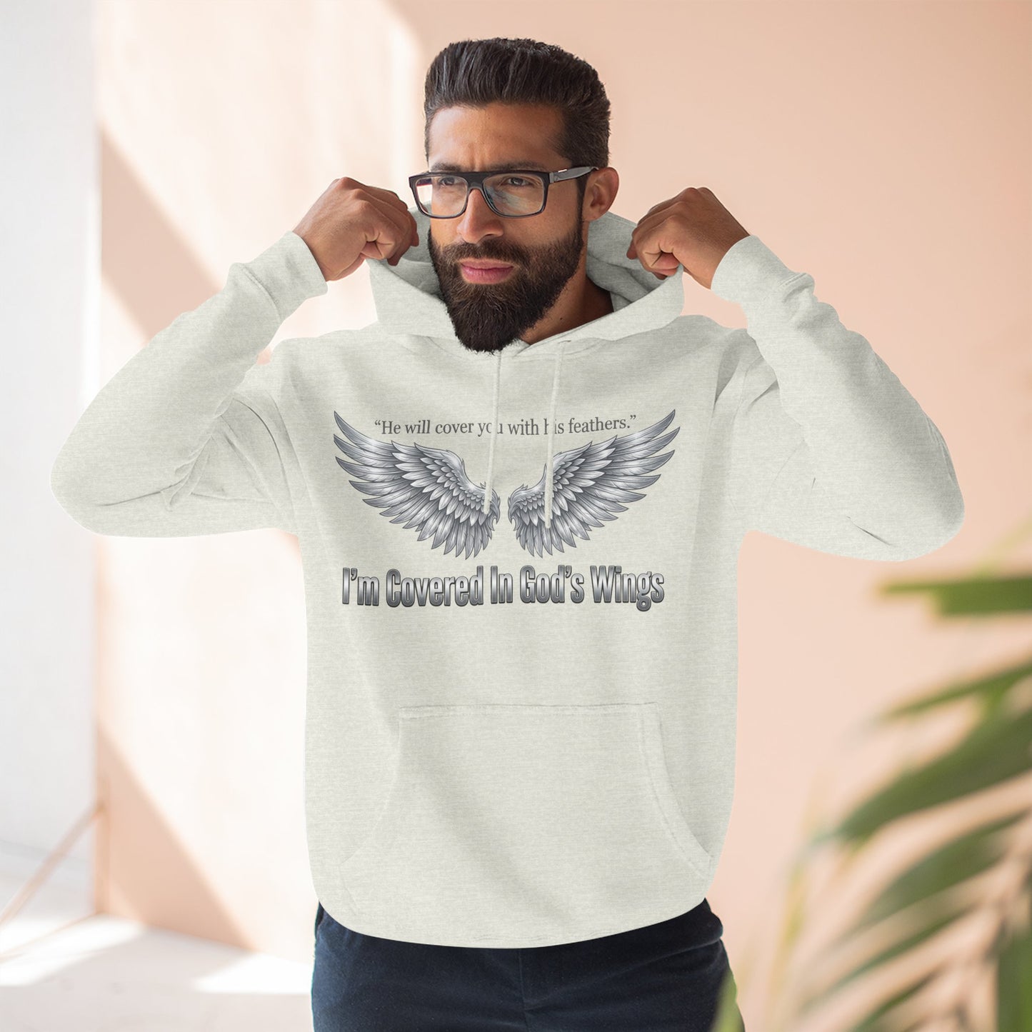 He’ll Cover You With His Feathers Hoodie – I’m Sheltered In God’s Wings Religious Pullover