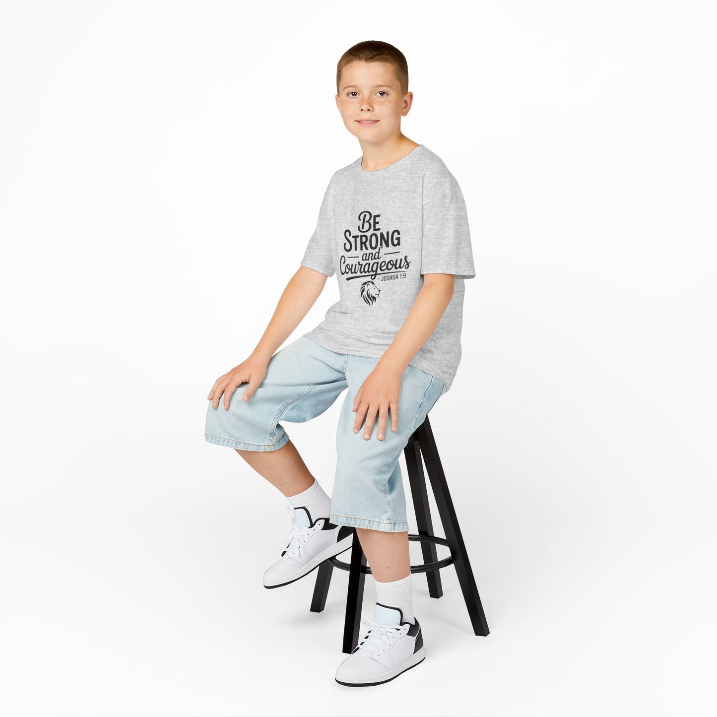 Kids Tee — "Be Strong and Courageous" Inspirational Bible Verse (Joshua 1:9)