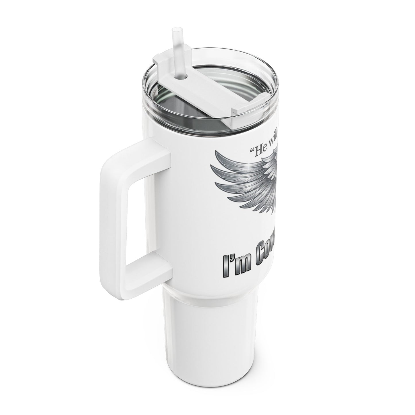 Inspirational Angel Wings Tumbler 40oz – "I'm Covered in God's Love" Travel Mug