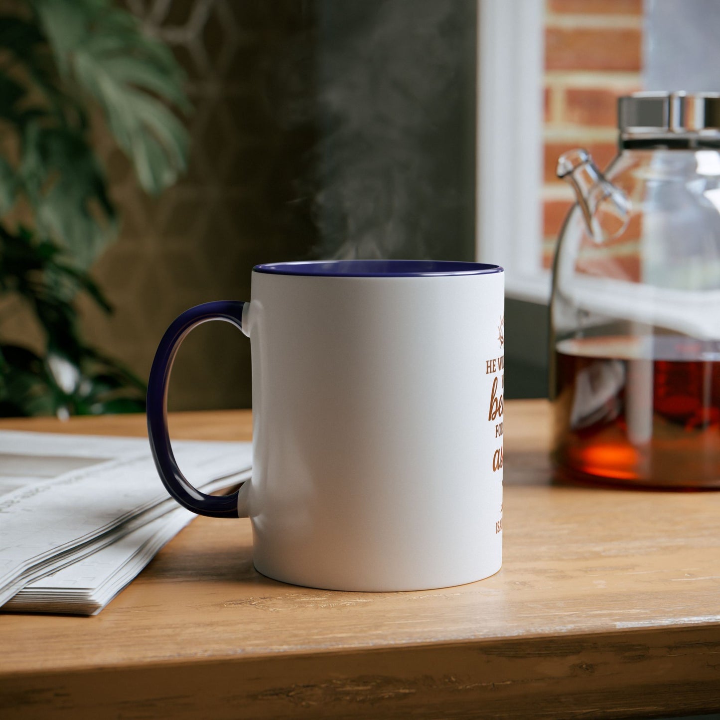 Christian Coffee Mug - "He Will Give You Beauty for Your Ashes" Isaiah 61:3 (Two-Tone 11oz)
