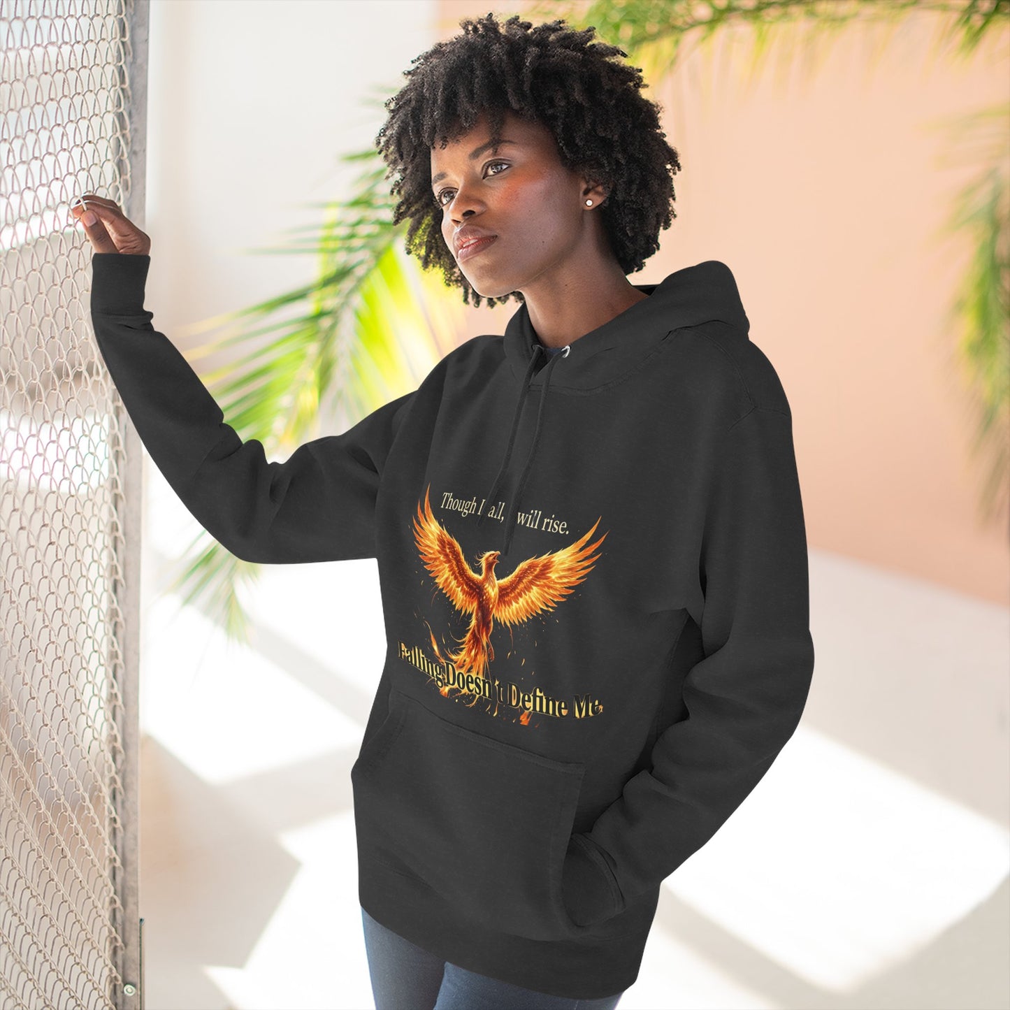 Phoenix Rise Hoodie — "Though I Fall I Will Rise" Inspirational Pullover