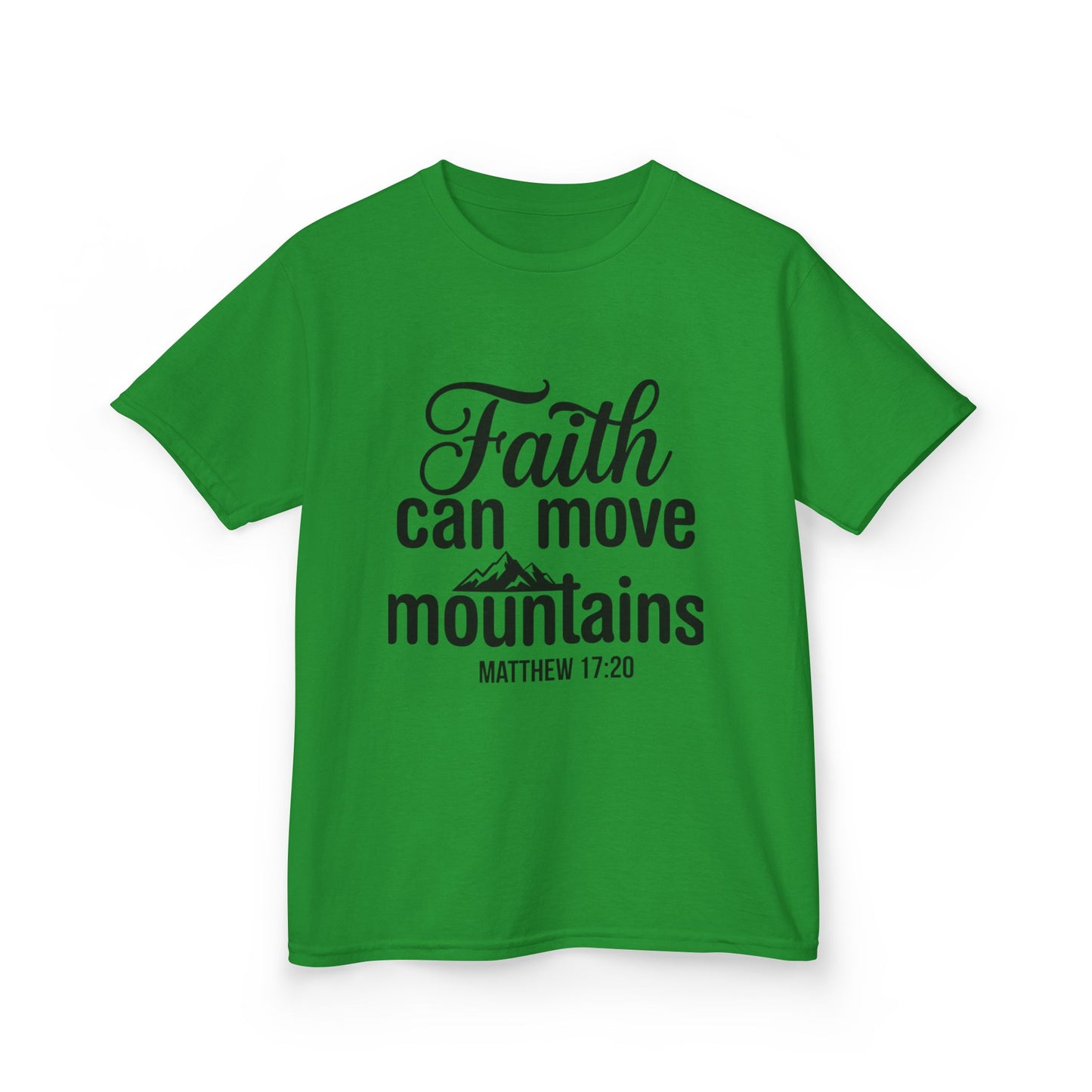 Kids Tee - "Faith Can Move Mountains" Christian Scripture Shirt (Matthew 17:20)