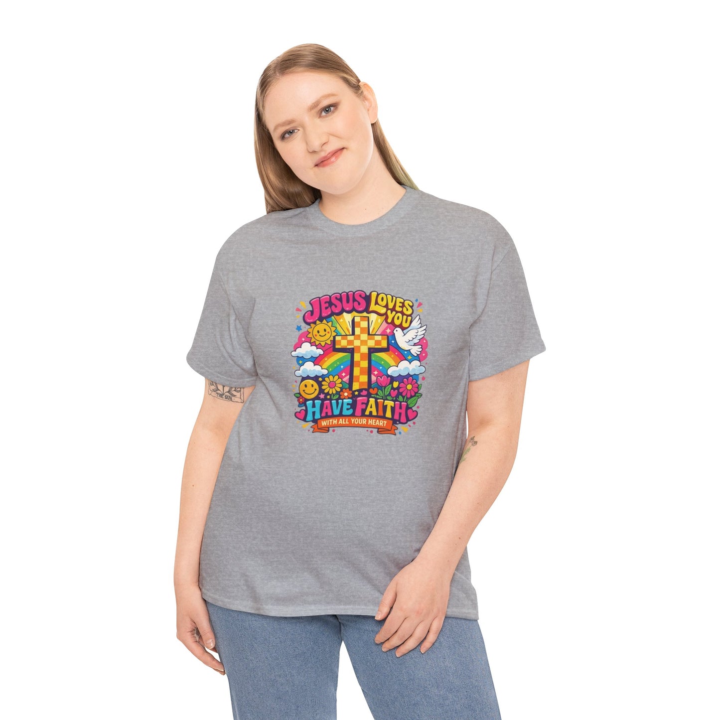 Christian Cross T-Shirt — "Jesus Loves You, Have Faith" Colorful Faith Tee