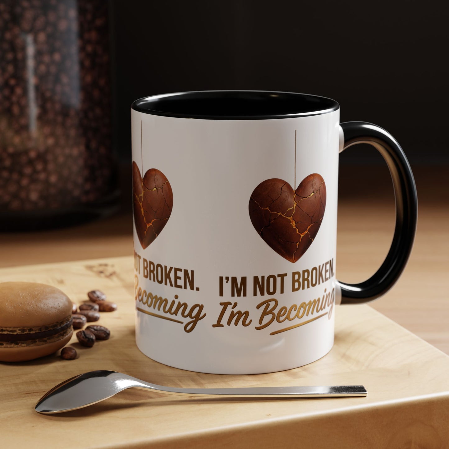 Kintsugi Heart Coffee Mug - "I'm Not Broken, I'm Becoming" Inspirational Ceramic Mug