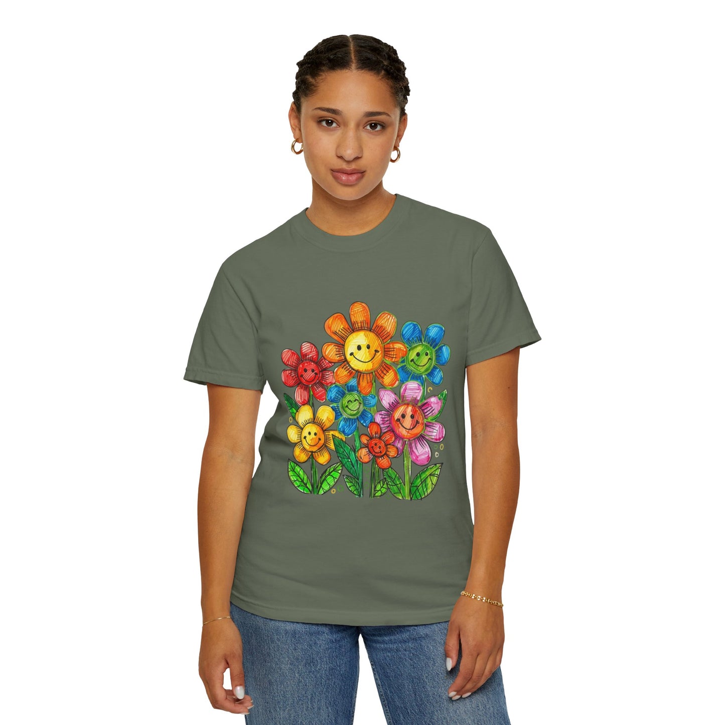 Smiling Rainbow Flower Graphic T-Shirt