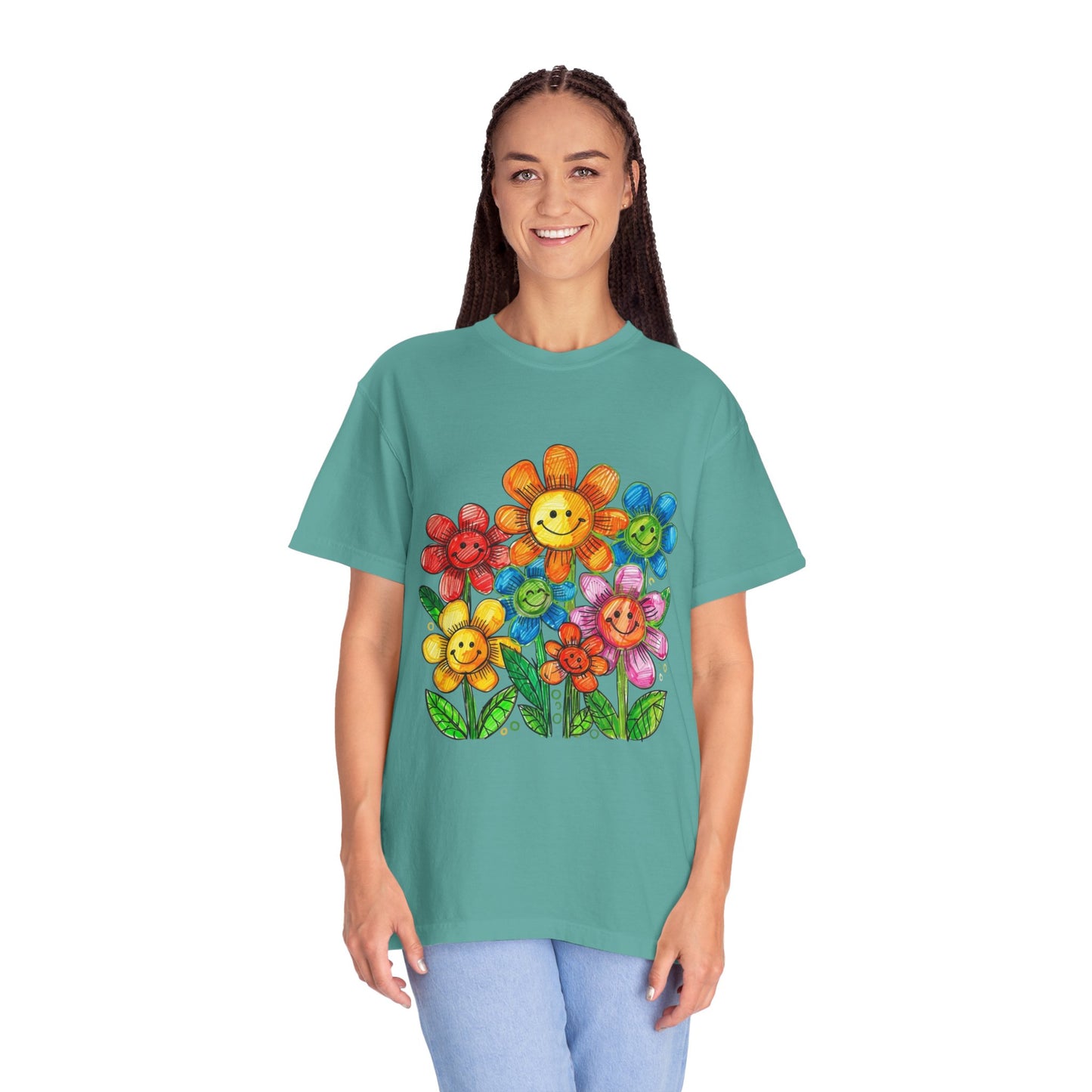 Smiling Rainbow Flower Graphic T-Shirt