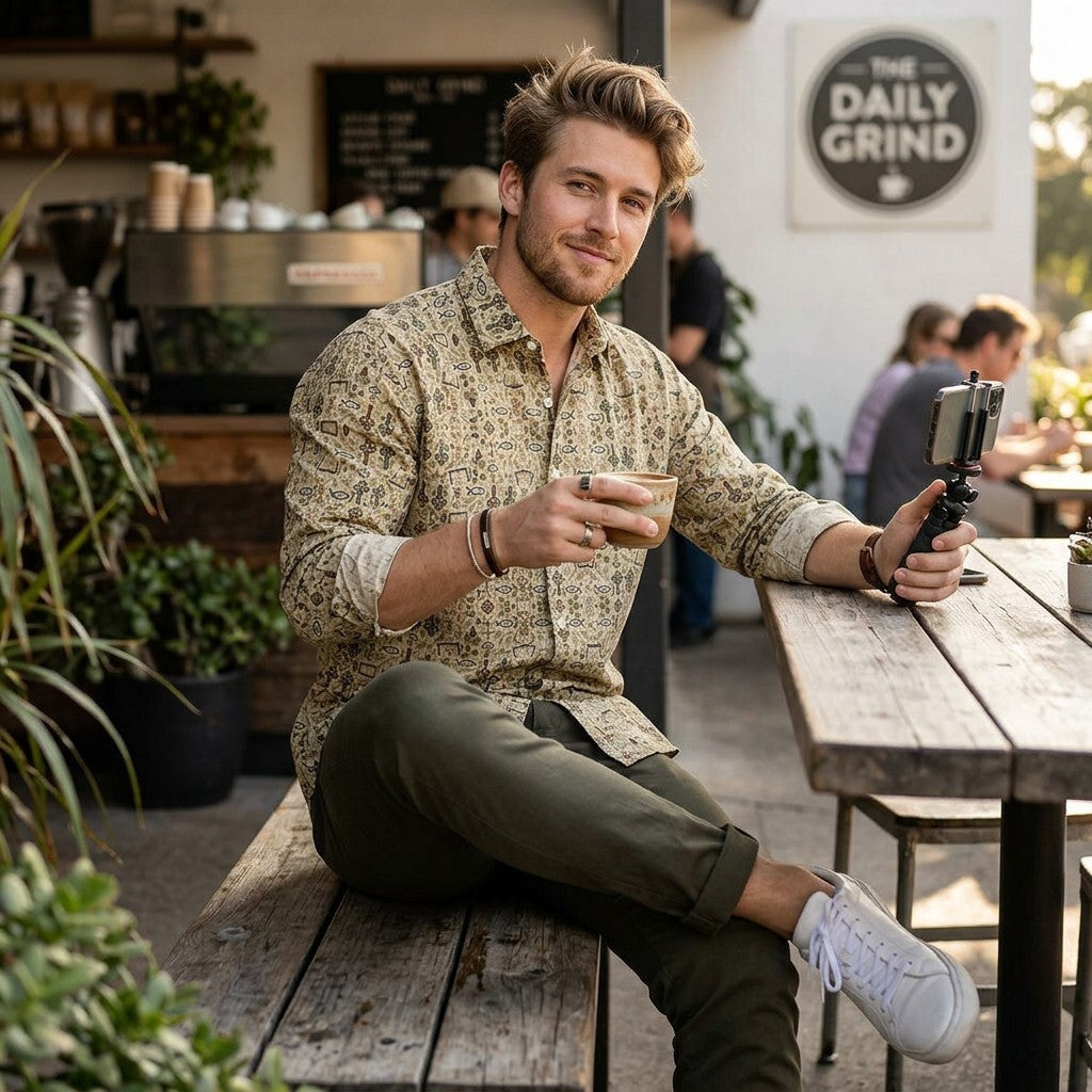Long Sleeve Button Down Shirt - AOP