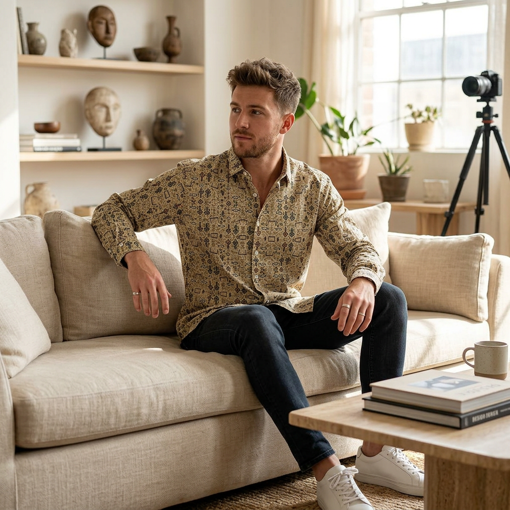 Long Sleeve Button Down Shirt - AOP