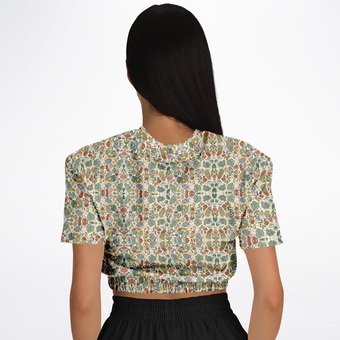 Fashion Cropped Short Sleeve Sweatshirt - AOP