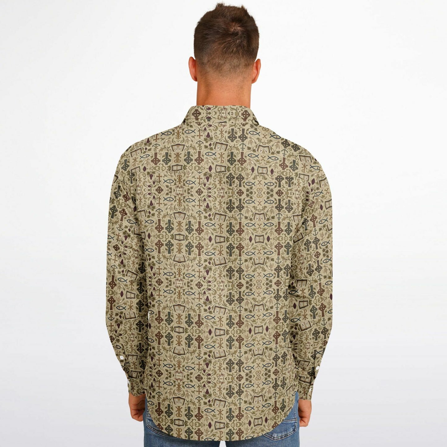 Long Sleeve Button Down Shirt - AOP