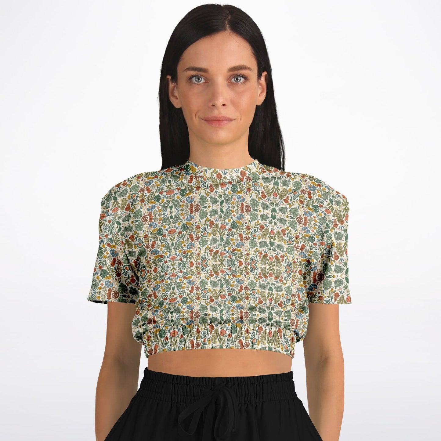 Fashion Cropped Short Sleeve Sweatshirt - AOP