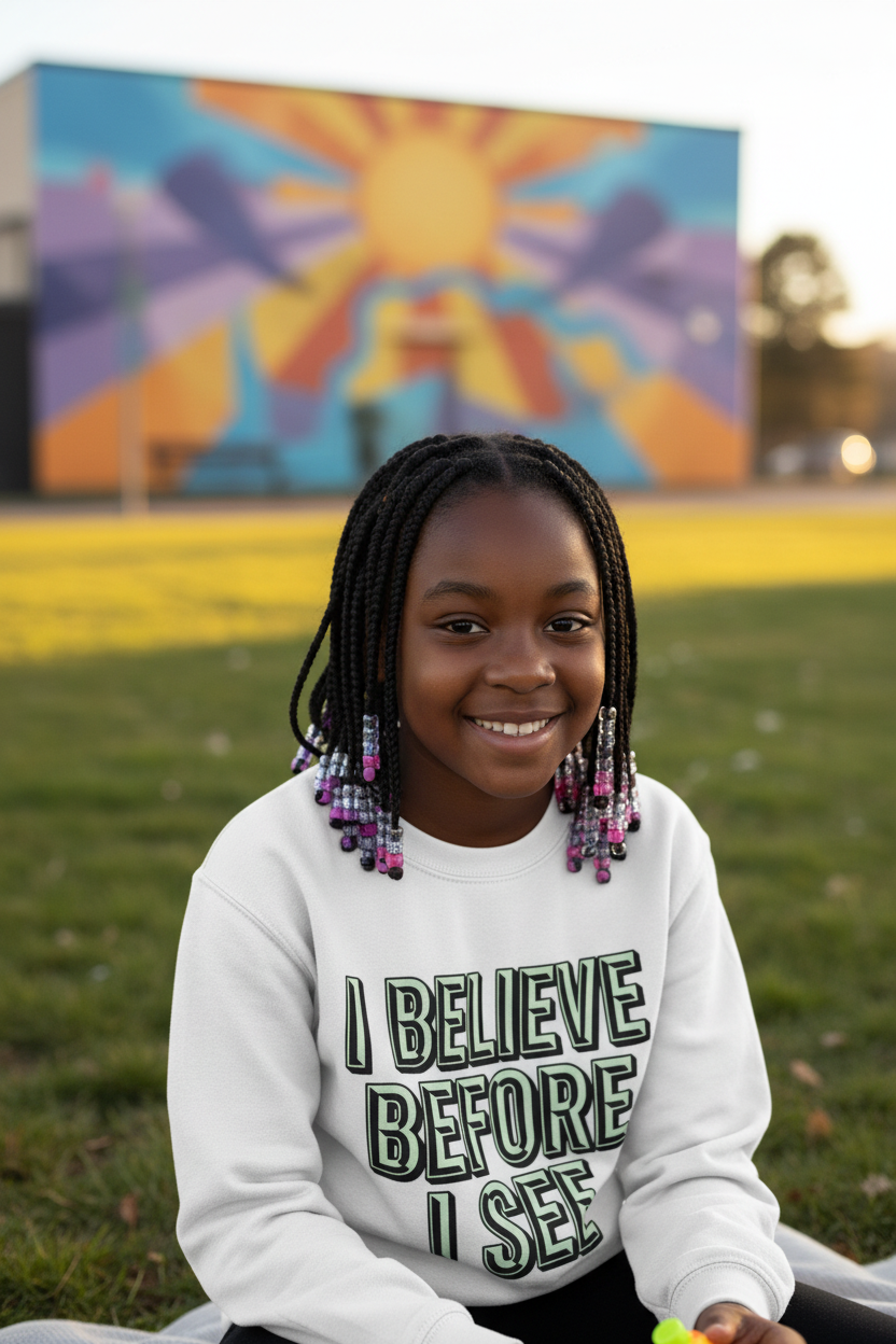 Kids Sweatshirt - "I Believe Before I See" Inspirational Graphic Pullover