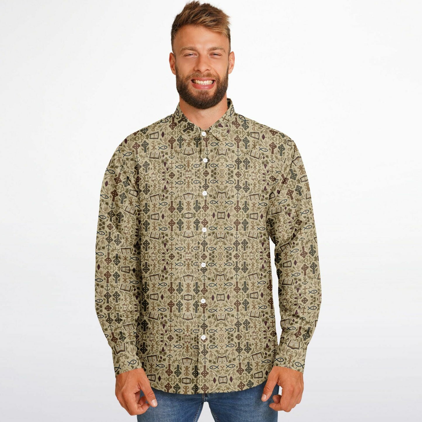 Long Sleeve Button Down Shirt - AOP