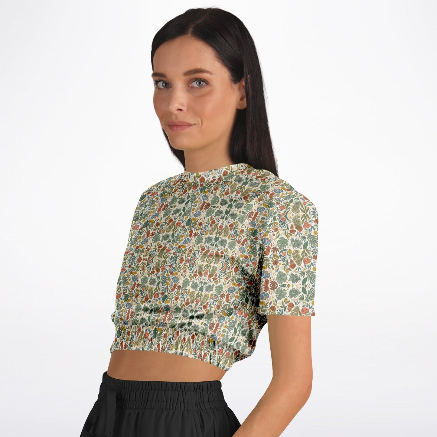 Fashion Cropped Short Sleeve Sweatshirt - AOP