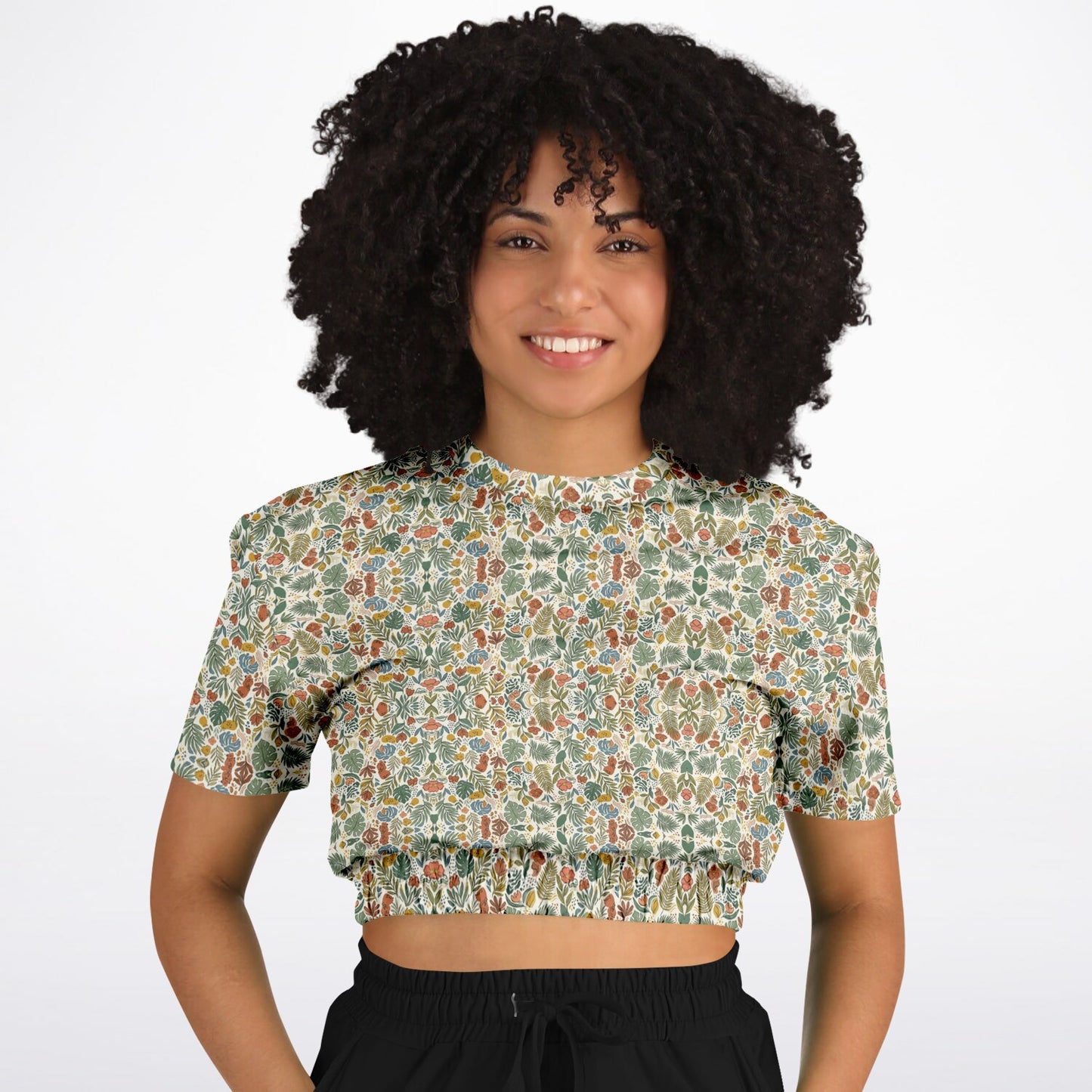 Fashion Cropped Short Sleeve Sweatshirt - AOP