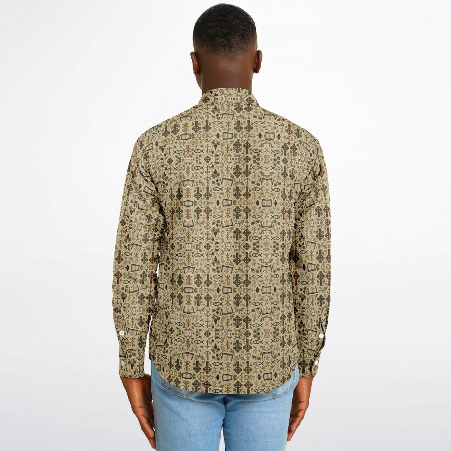 Long Sleeve Button Down Shirt - AOP