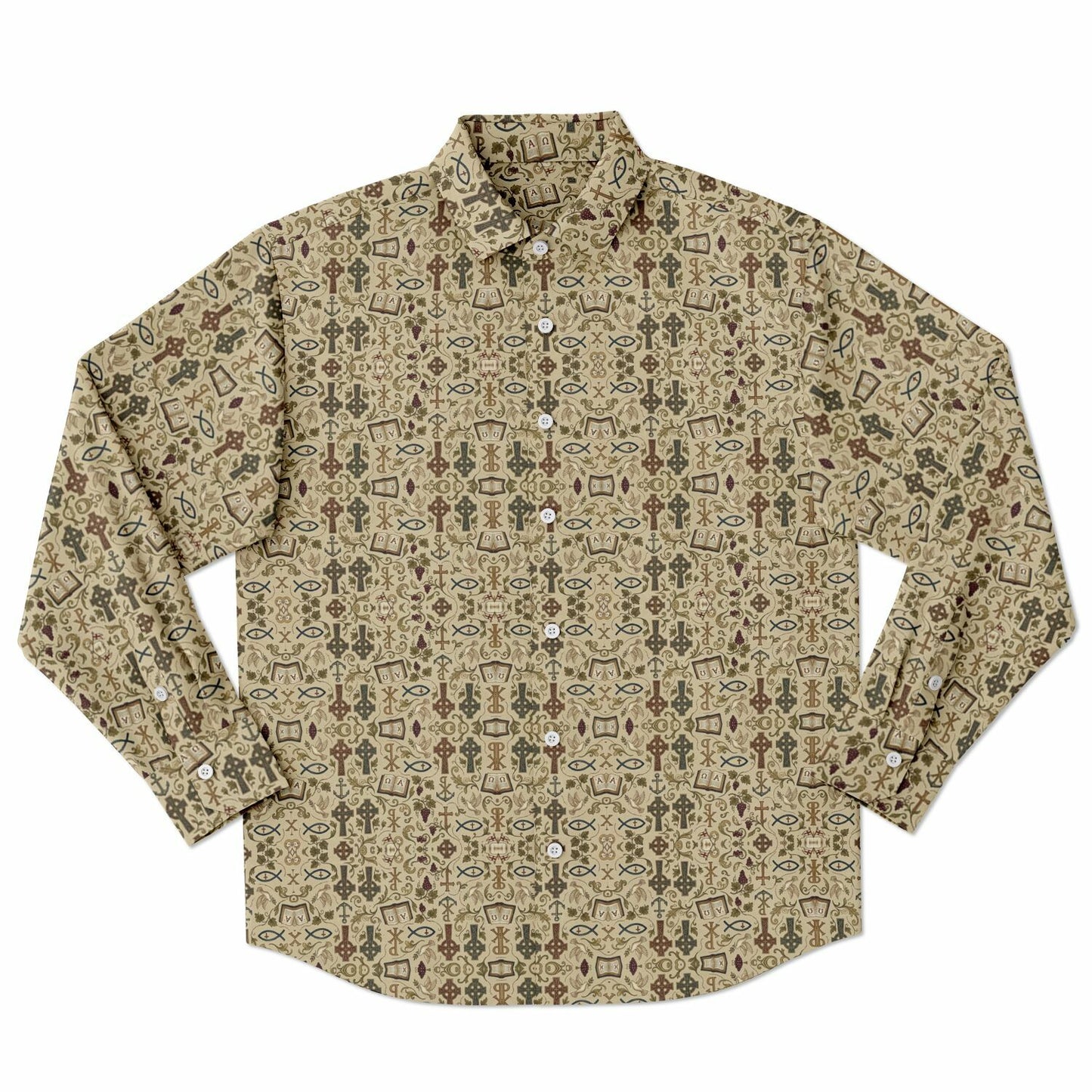 Long Sleeve Button Down Shirt - AOP